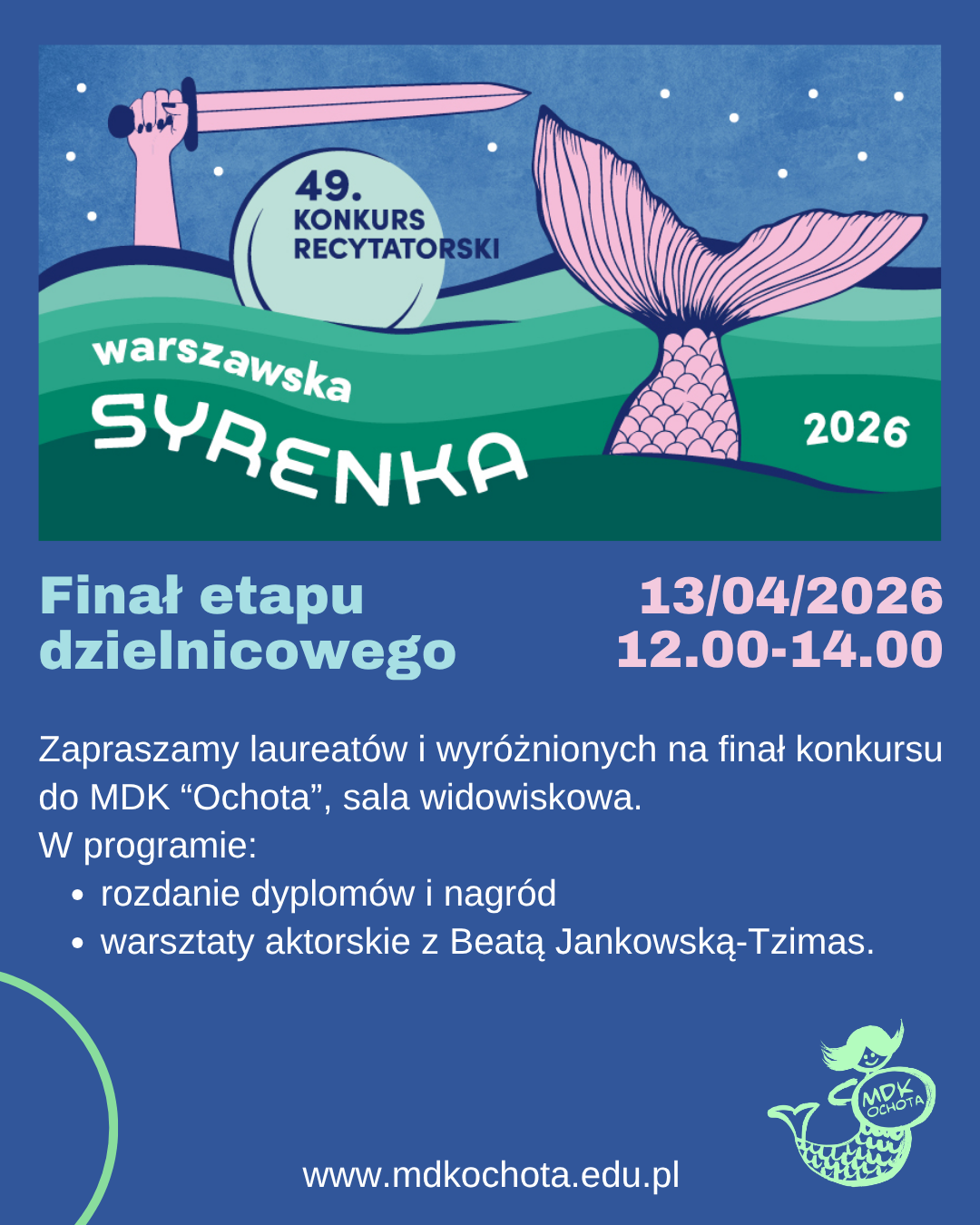 49. KONKURS RECYTATORSKI WARSZAWSKA SYRENKA - ETAP DZIELNICOWY - WYNIKI